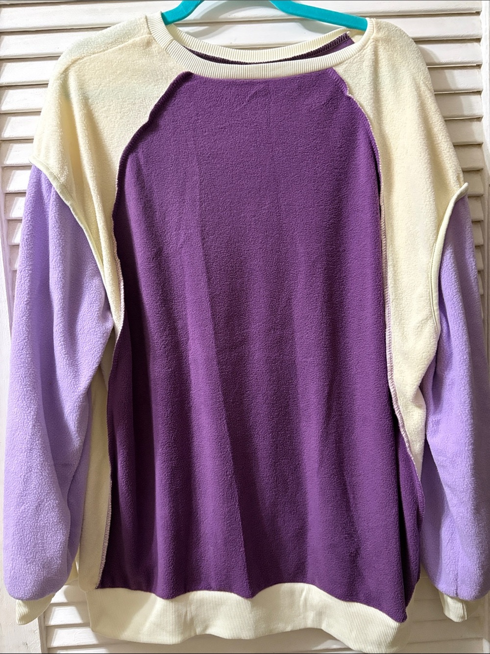 Source Unknown Purple and Cream Colorblock Crewneck Sweater